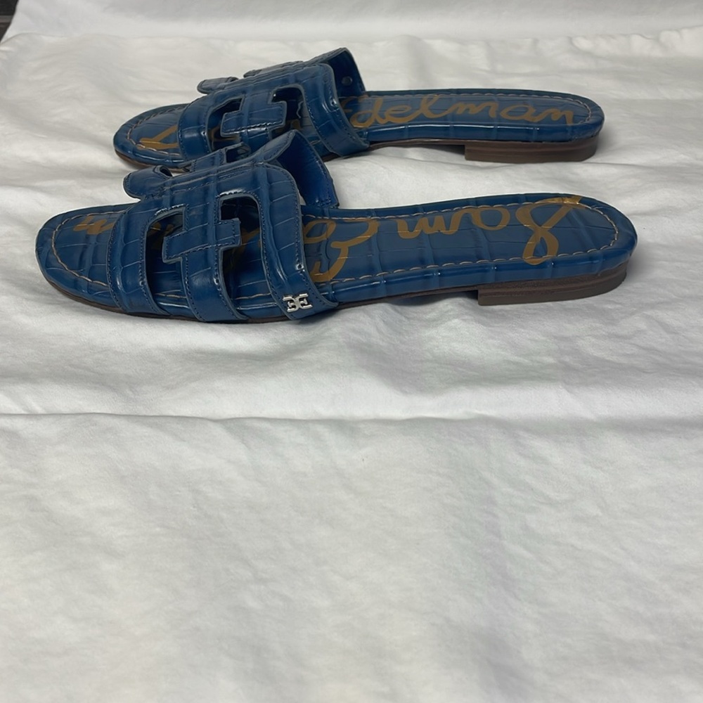 Sam Edelman Bay Slide Sandals Blue Leather - Picture 3 of 7